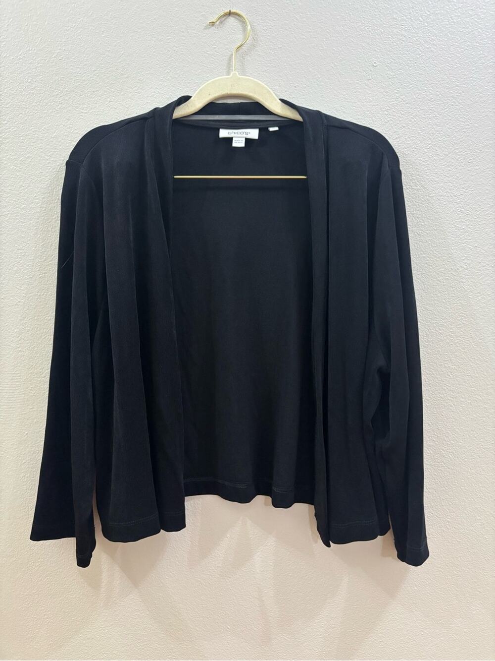 Chico's Black Open-Front Women's Cardigan cropped XL liquid knit